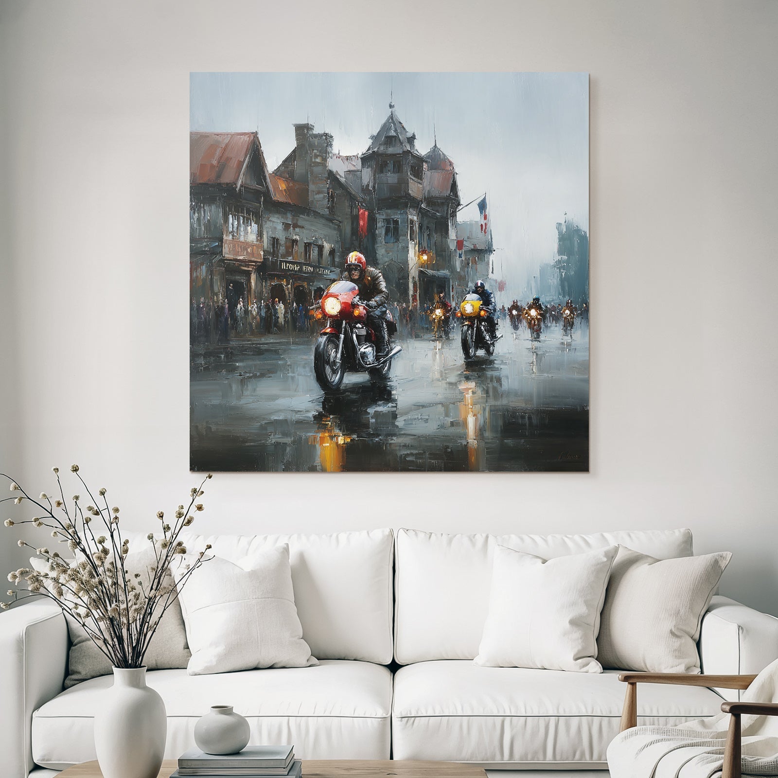 Motorradfahrt Im Regen Vintage Hintergrund Aus Alten Gebäuden
