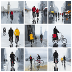 Stadtleben Collage Menschen Gehen Radfahren Regen Dunkelheit | Fahrraeder und Motorraeder | Mobilitaet und Technik