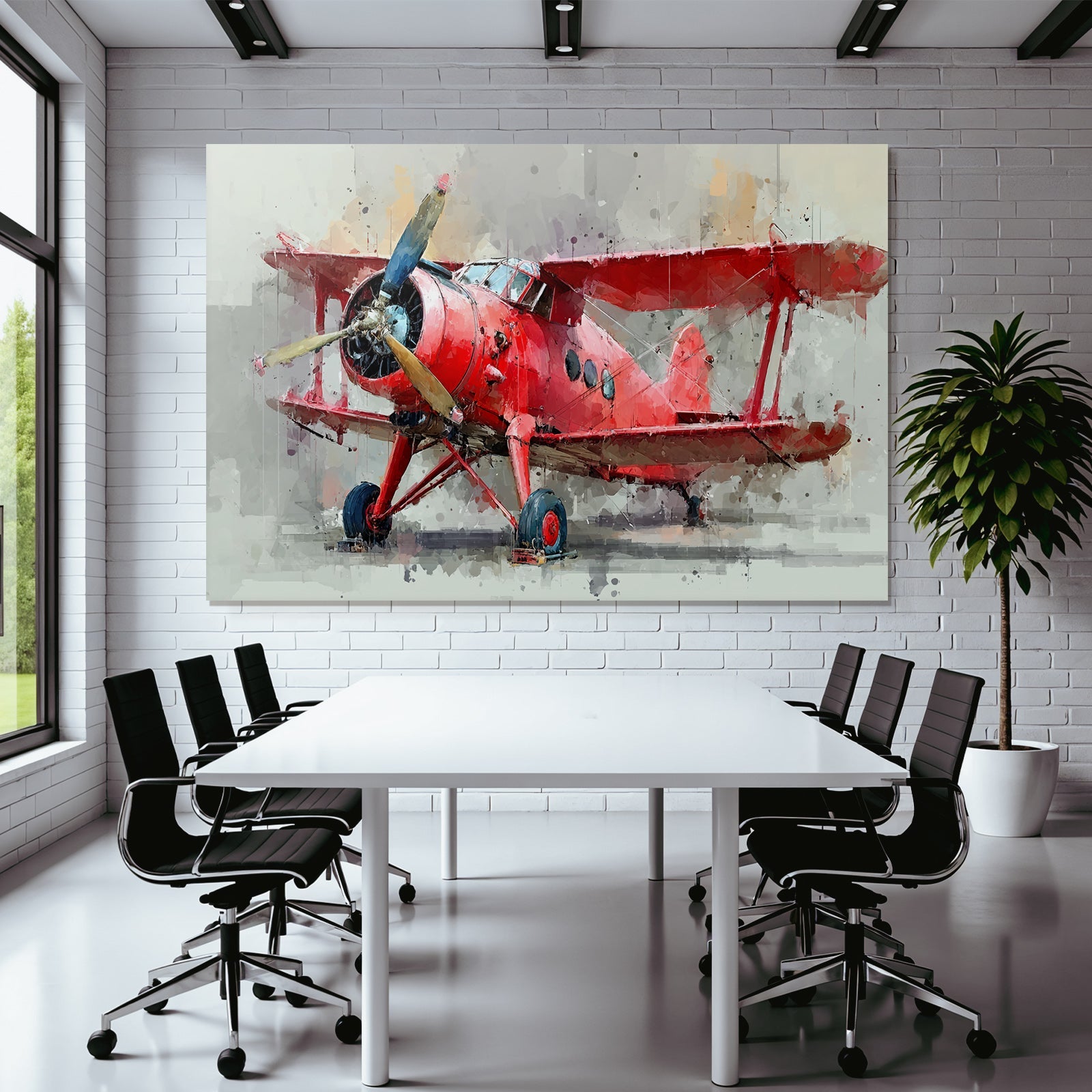 Aircraft Vintage Biplane Red With Propeller Front Painting Texture