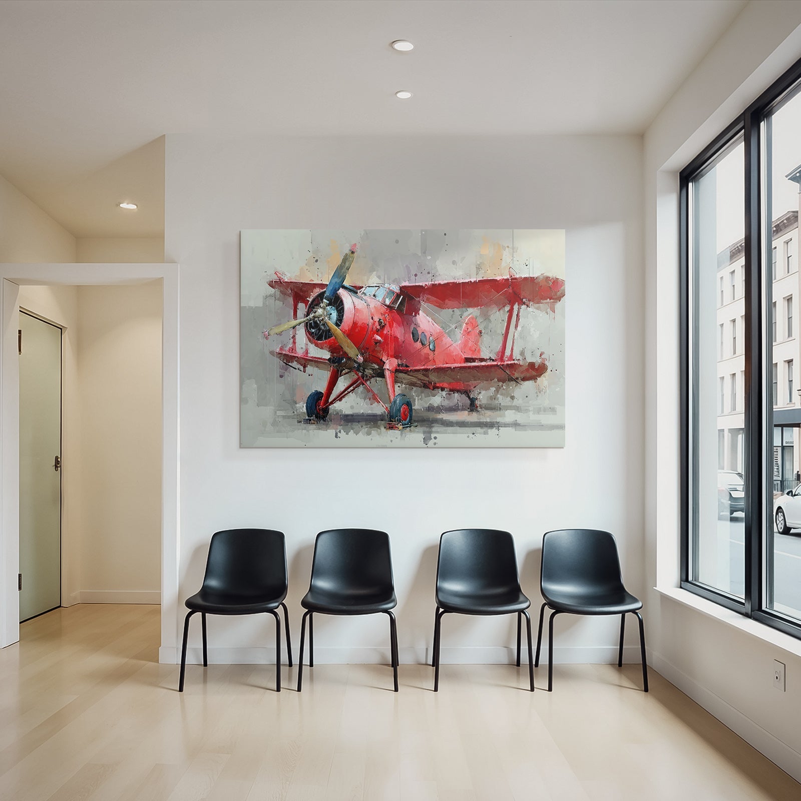 Aircraft Vintage Biplane Red With Propeller Front Painting Texture