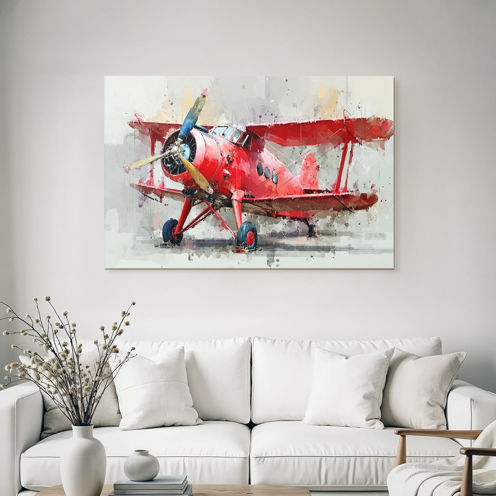 Aircraft Vintage Biplane Red With Propeller Front Painting Texture