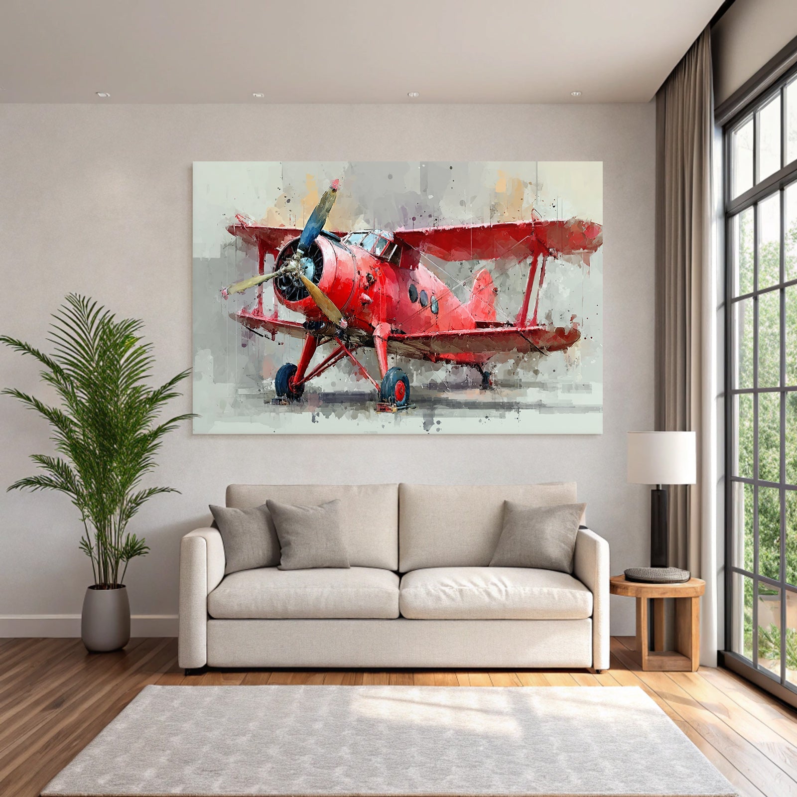 Aircraft Vintage Biplane Red With Propeller Front Painting Texture