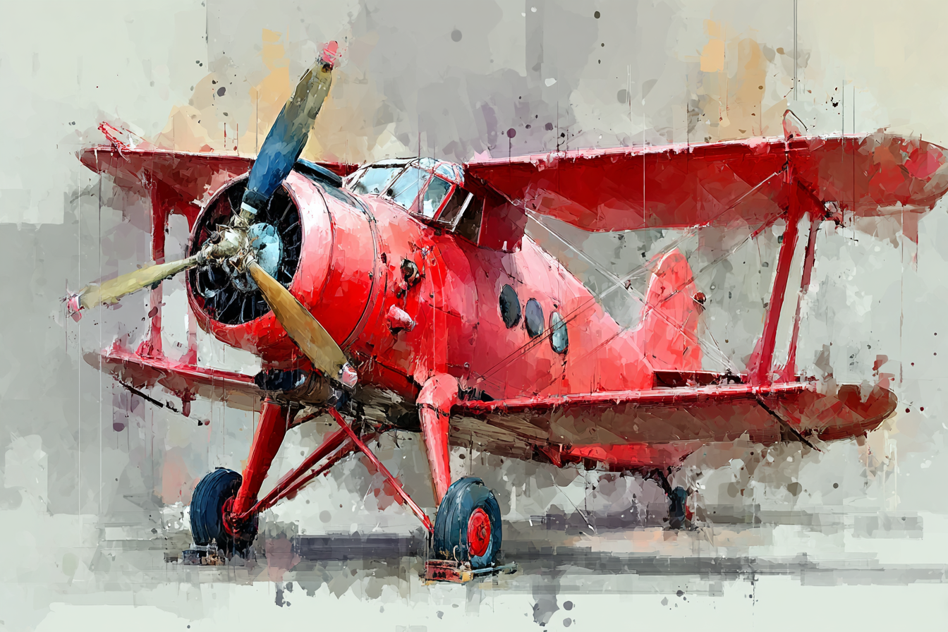 Flugzeuge Vintage Biplane Rot Mit Propellervorne Malerei Texture | Fahrraeder und Motorraeder | Mobilitaet und Technik