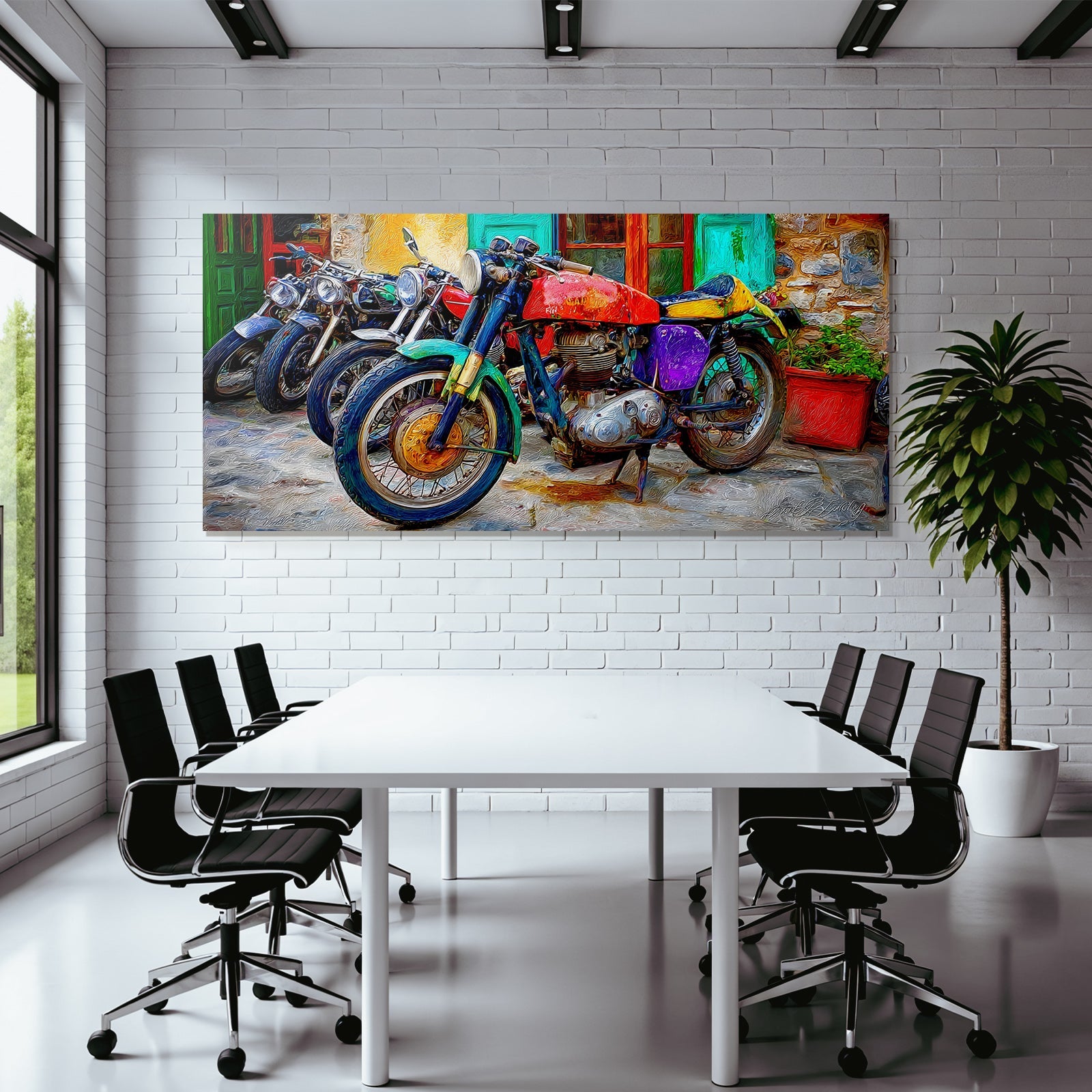 Bunte Motorräder Vor Einem Farbenfrohen Hintergrund