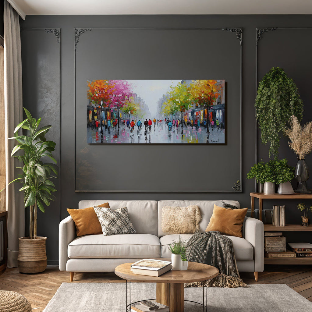 Buntes Impressionistisches Grossstadt Szenario Mit Autumnfarben Und Regenspiegelungen