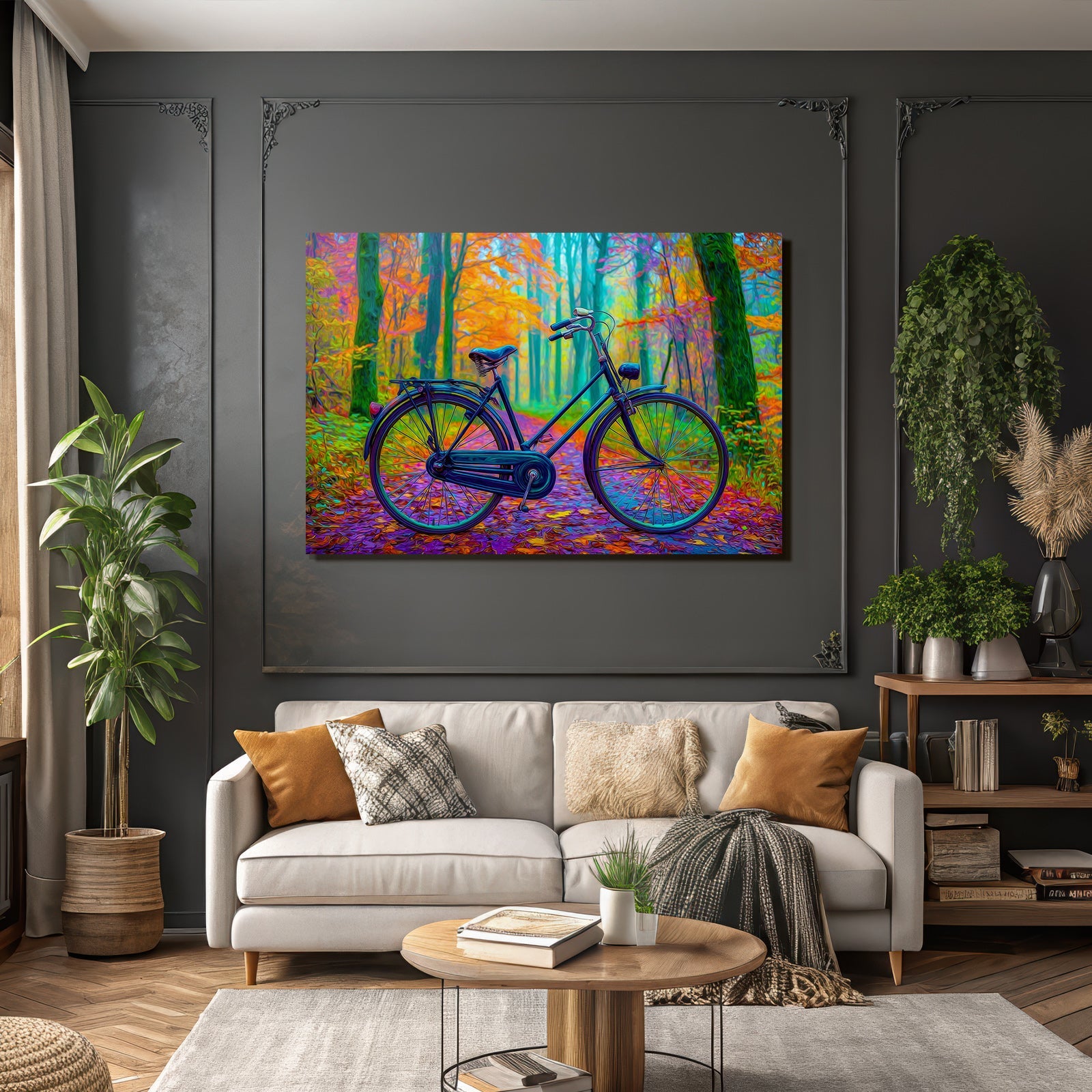 Fahrrad Im Herbstlichen Wald Mit Farbenfrohem Hintergrund