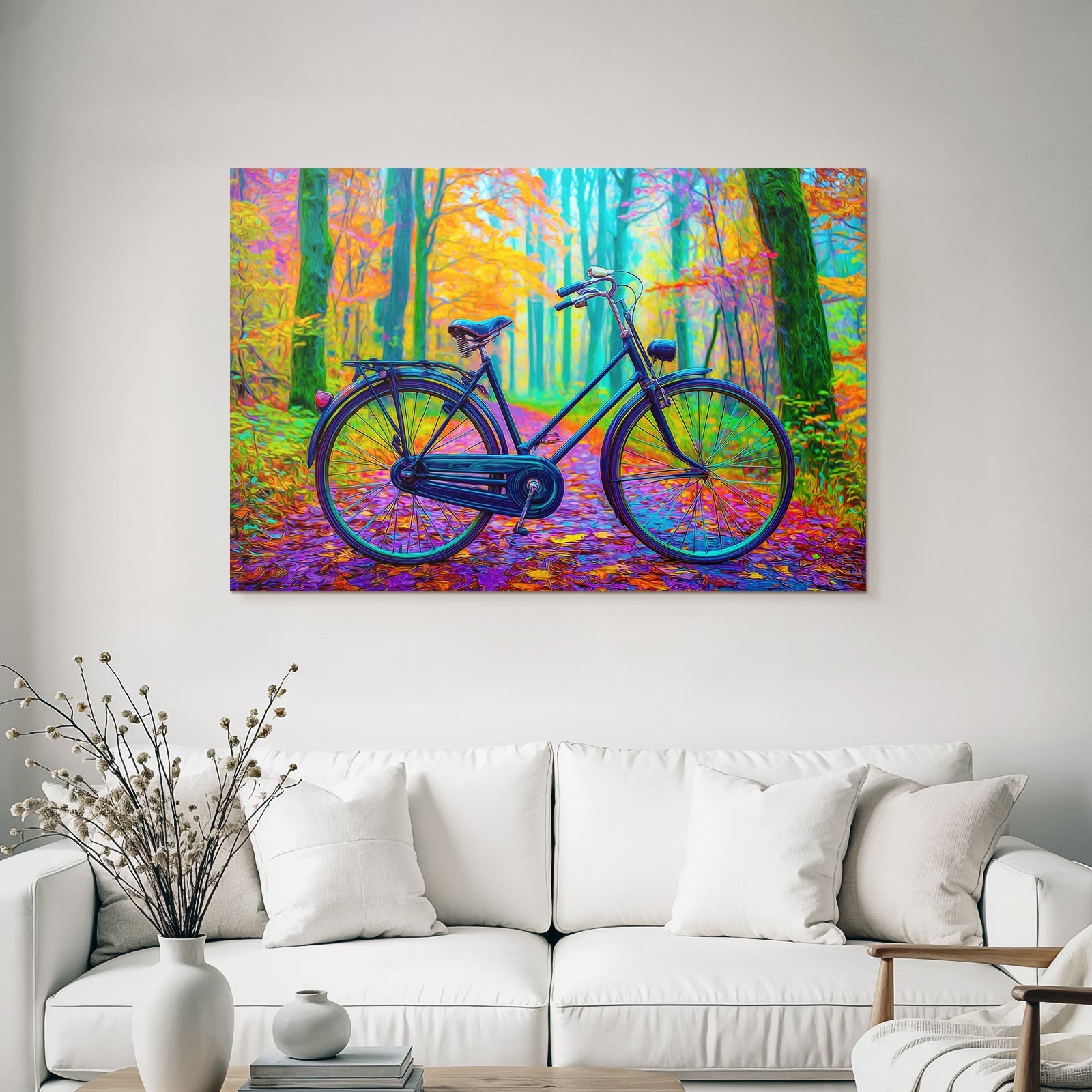 Fahrrad Im Herbstlichen Wald Mit Farbenfrohem Hintergrund