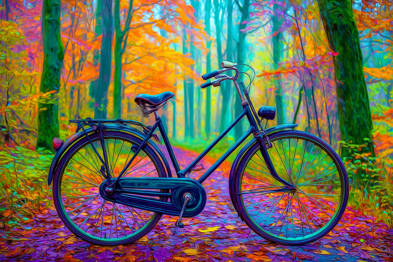 Fahrrad Im Herbstlichen Wald Mit Farbenfrohem Hintergrund | Fahrraeder und Motorraeder | Mobilitaet und Technik