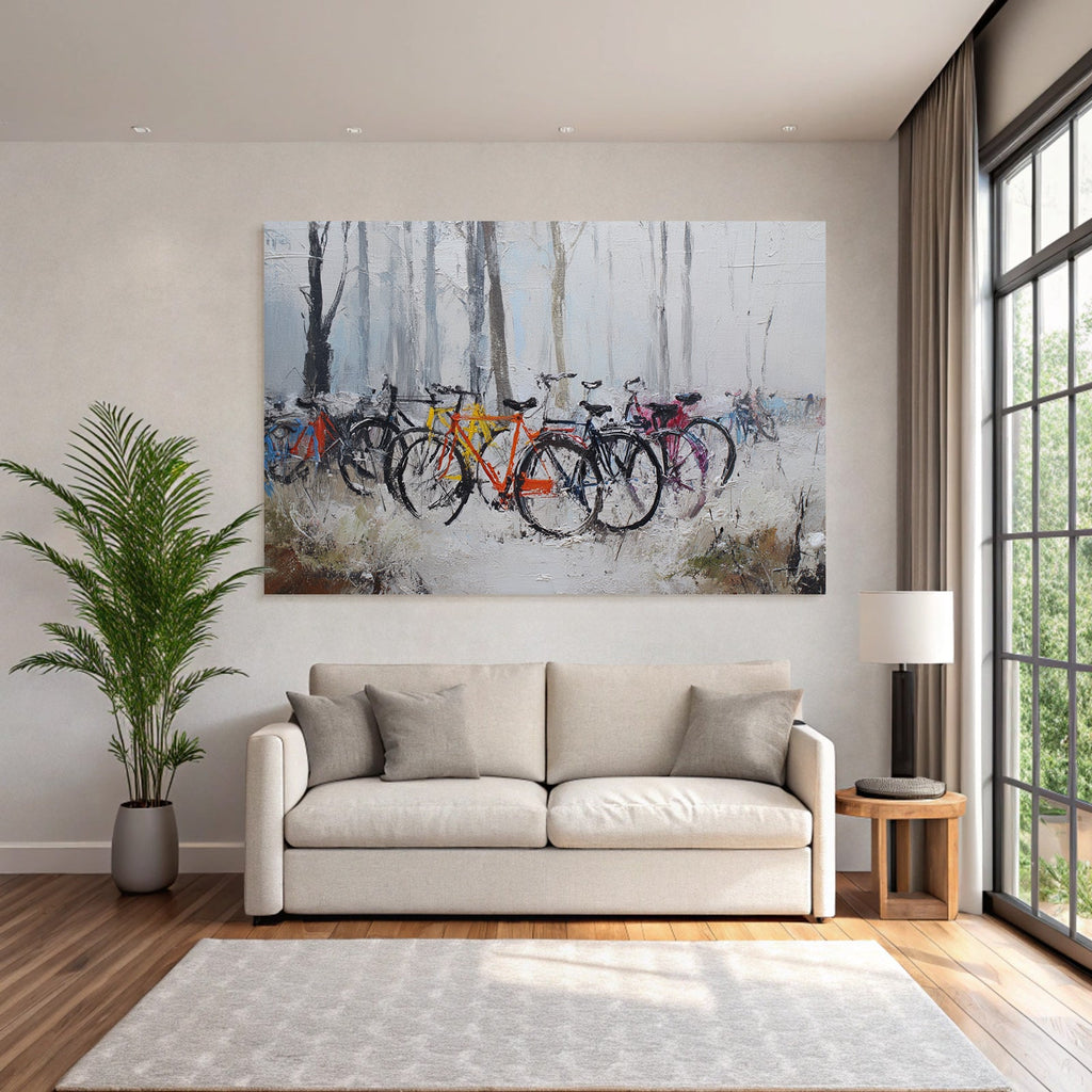Fahrrad Szenen Im Nebel Kunstgemälde