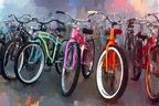 Farbenfrohe Fahrrad Aufstellung Kunststil | Fahrraeder und Motorraeder | Mobilitaet und Technik