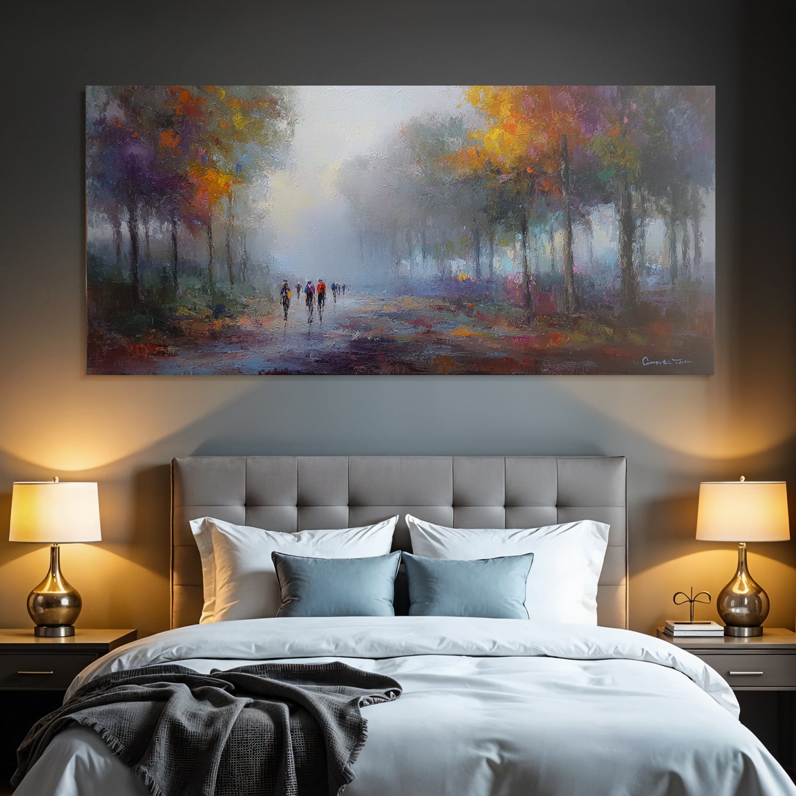 Foggy Landscape Impressionistische Szene Mit Figuren Und Bäumen