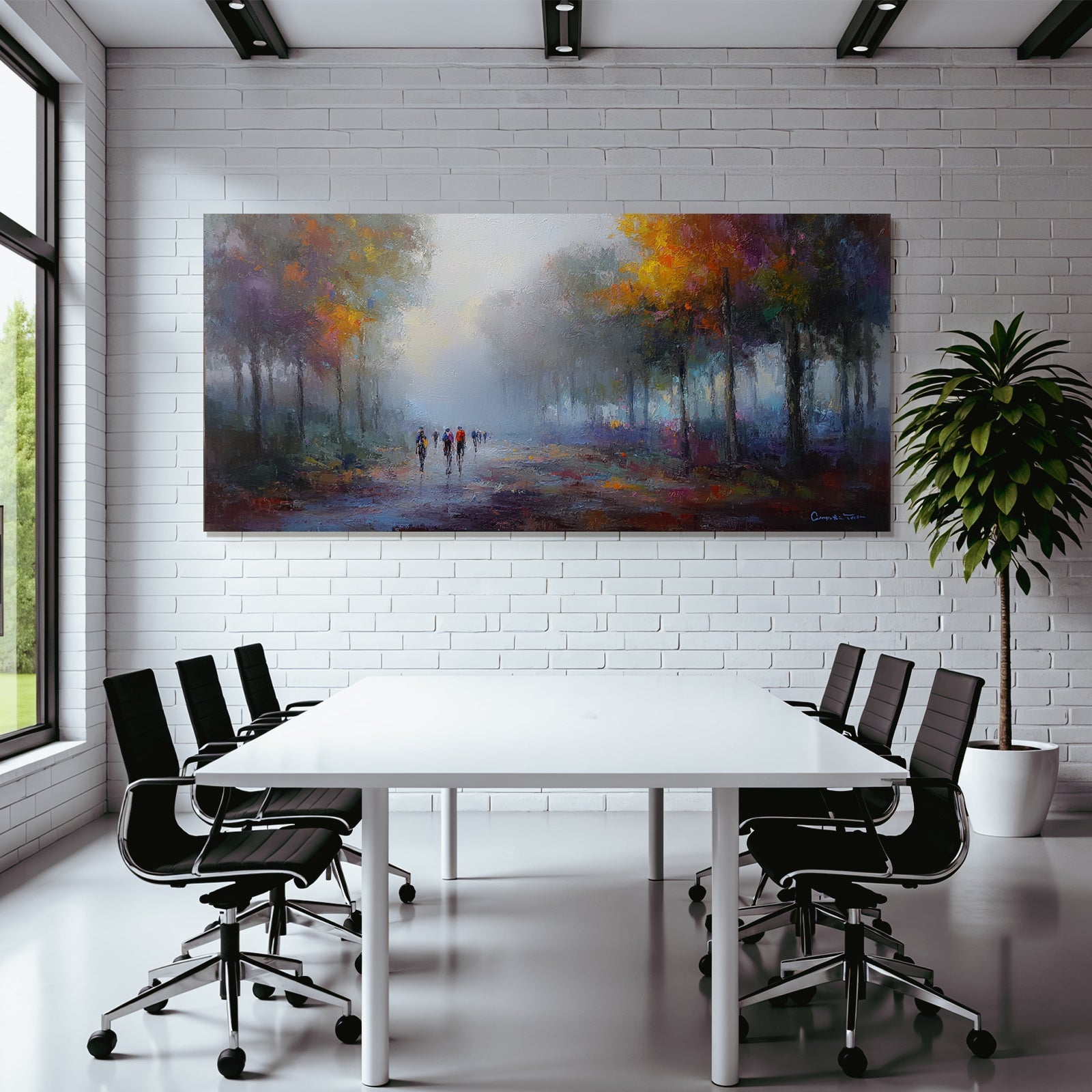Foggy Landscape Impressionistische Szene Mit Figuren Und Bäumen