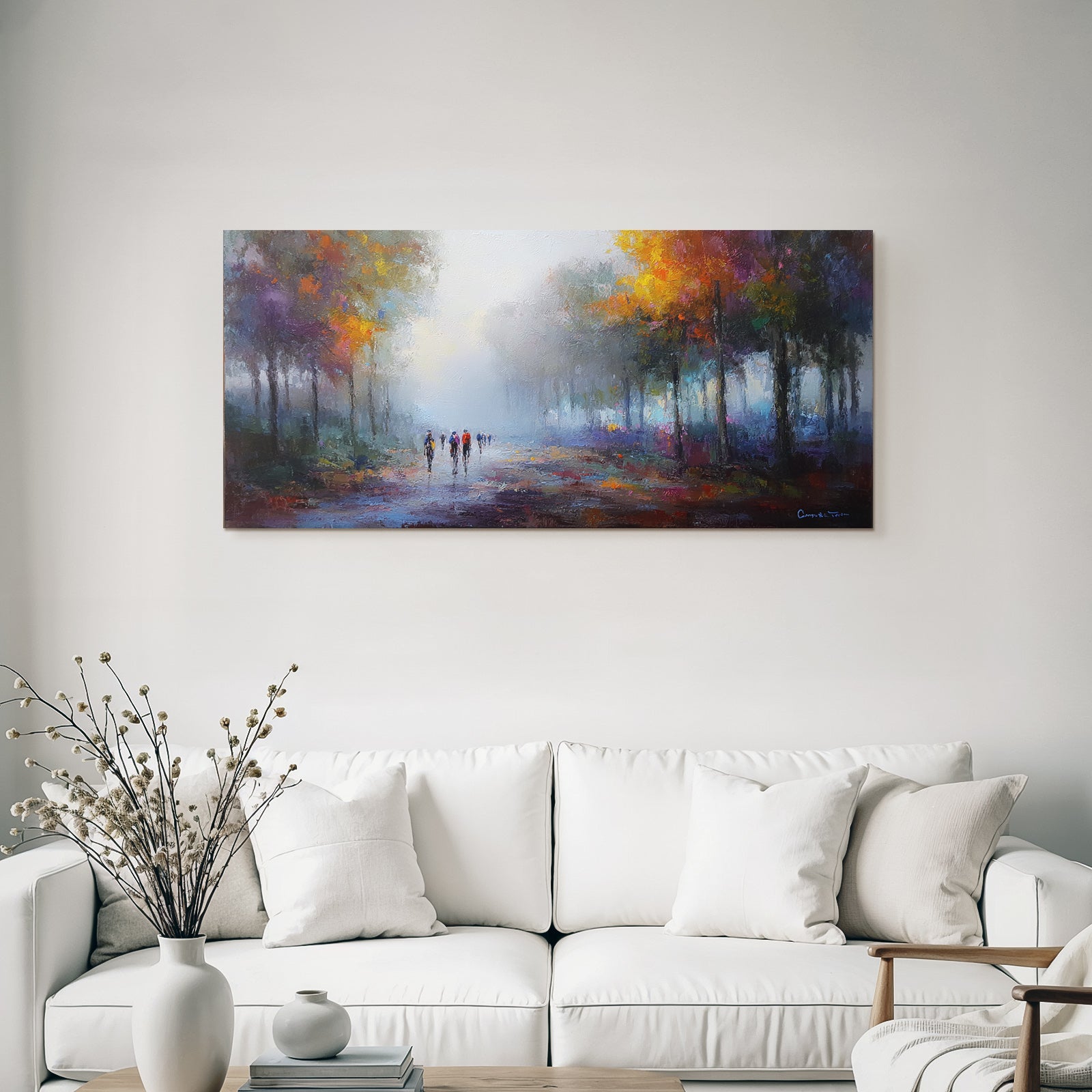 Foggy Landscape Impressionistische Szene Mit Figuren Und Bäumen