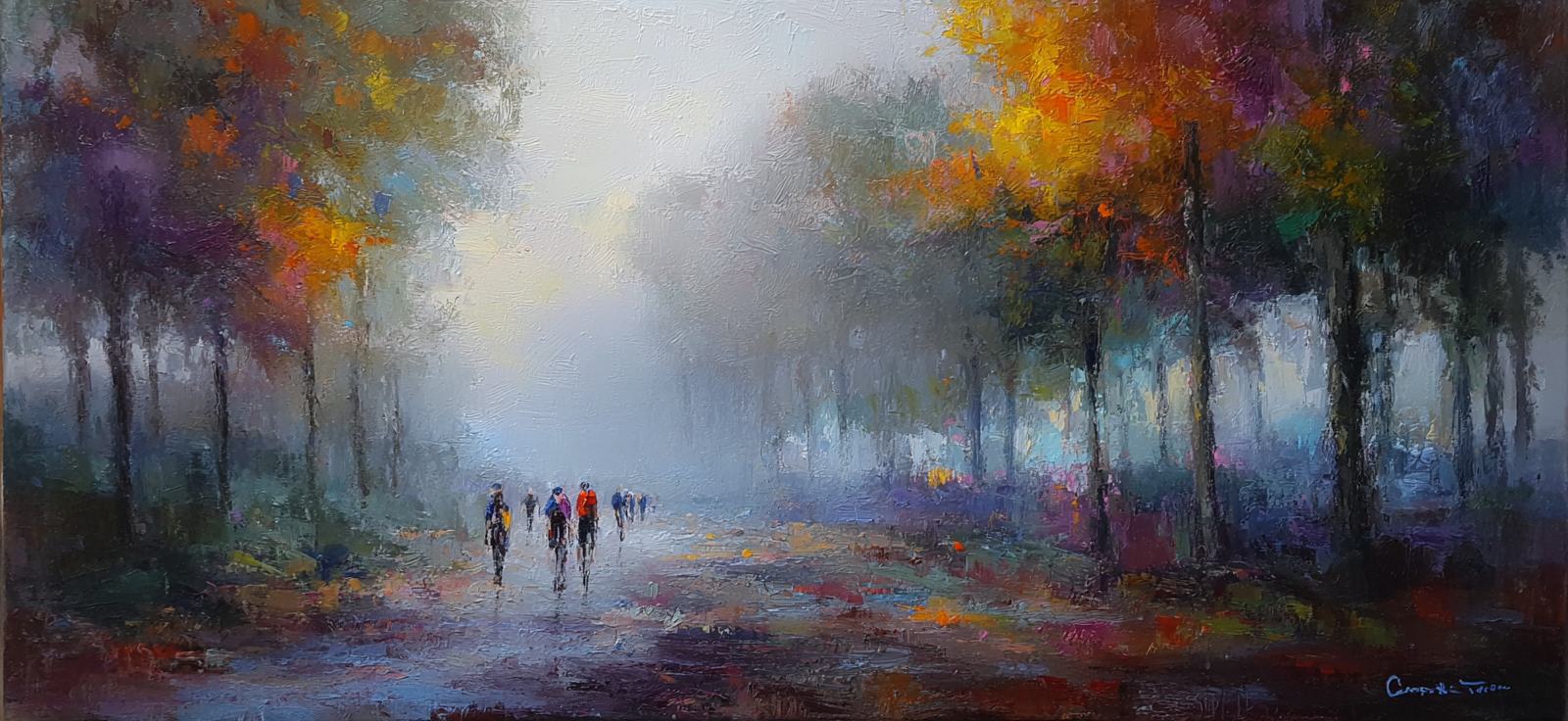 Foggy Landscape Impressionistische Szene Mit Figuren Und Bäumen | Fahrraeder und Motorraeder | Mobilitaet und Technik