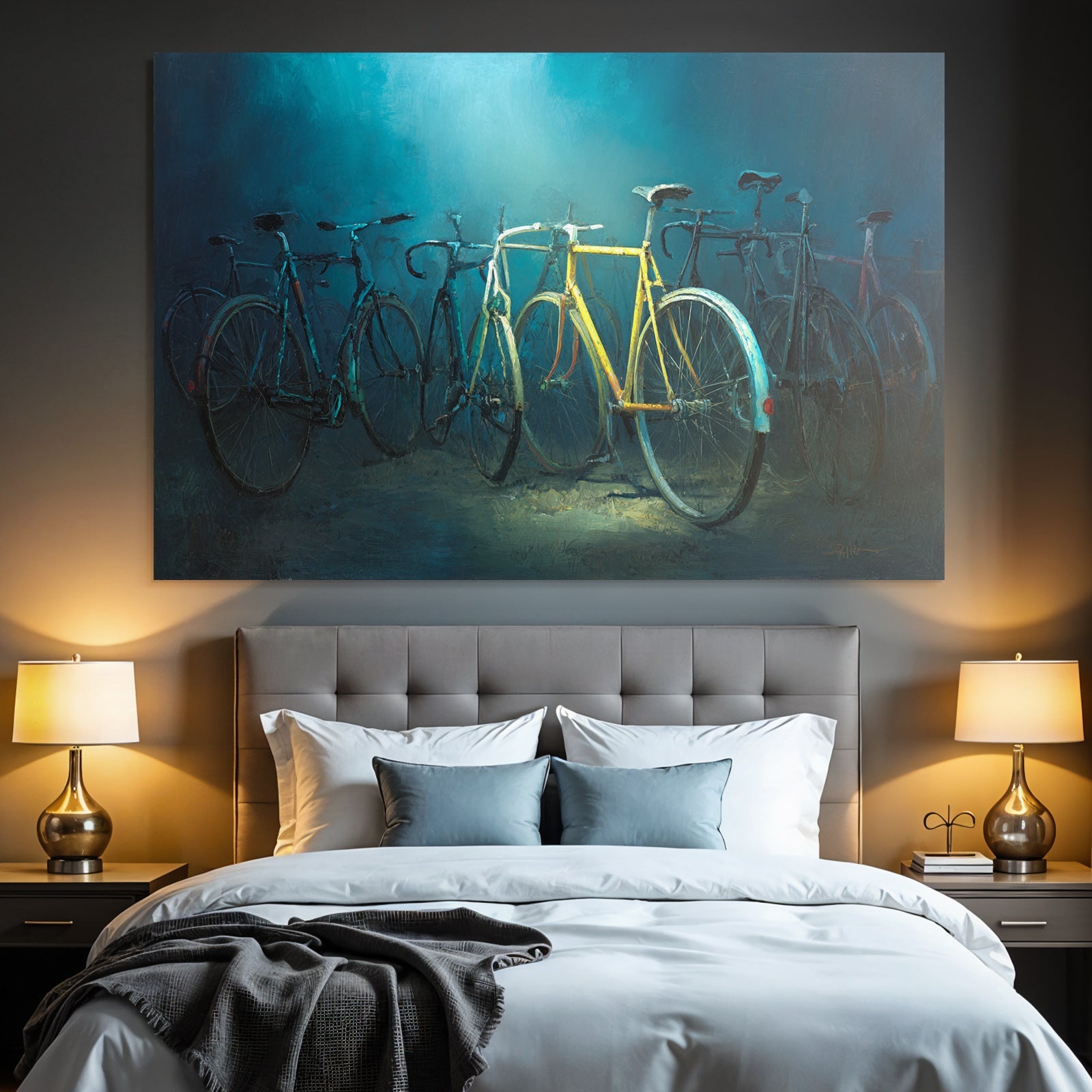 Gelbe Fahrrad Mit Bikes Im Hintergrund Atmosphärisch Malerei