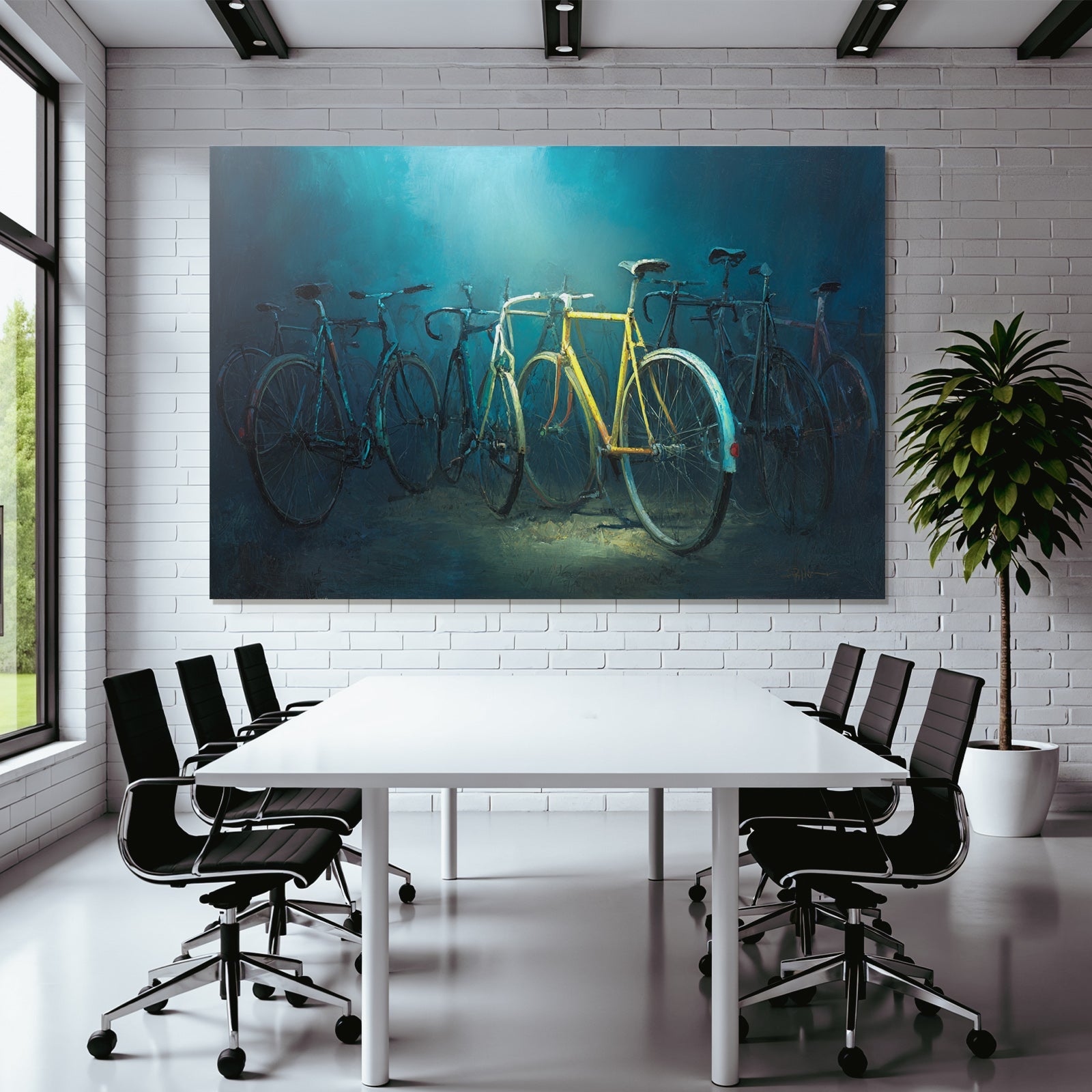 Gelbe Fahrrad Mit Bikes Im Hintergrund Atmosphärisch Malerei