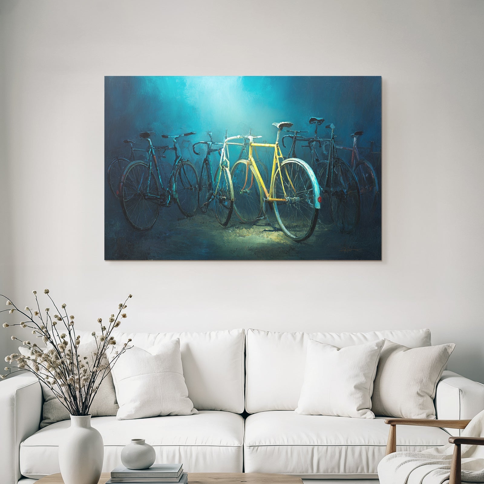 Gelbe Fahrrad Mit Bikes Im Hintergrund Atmosphärisch Malerei
