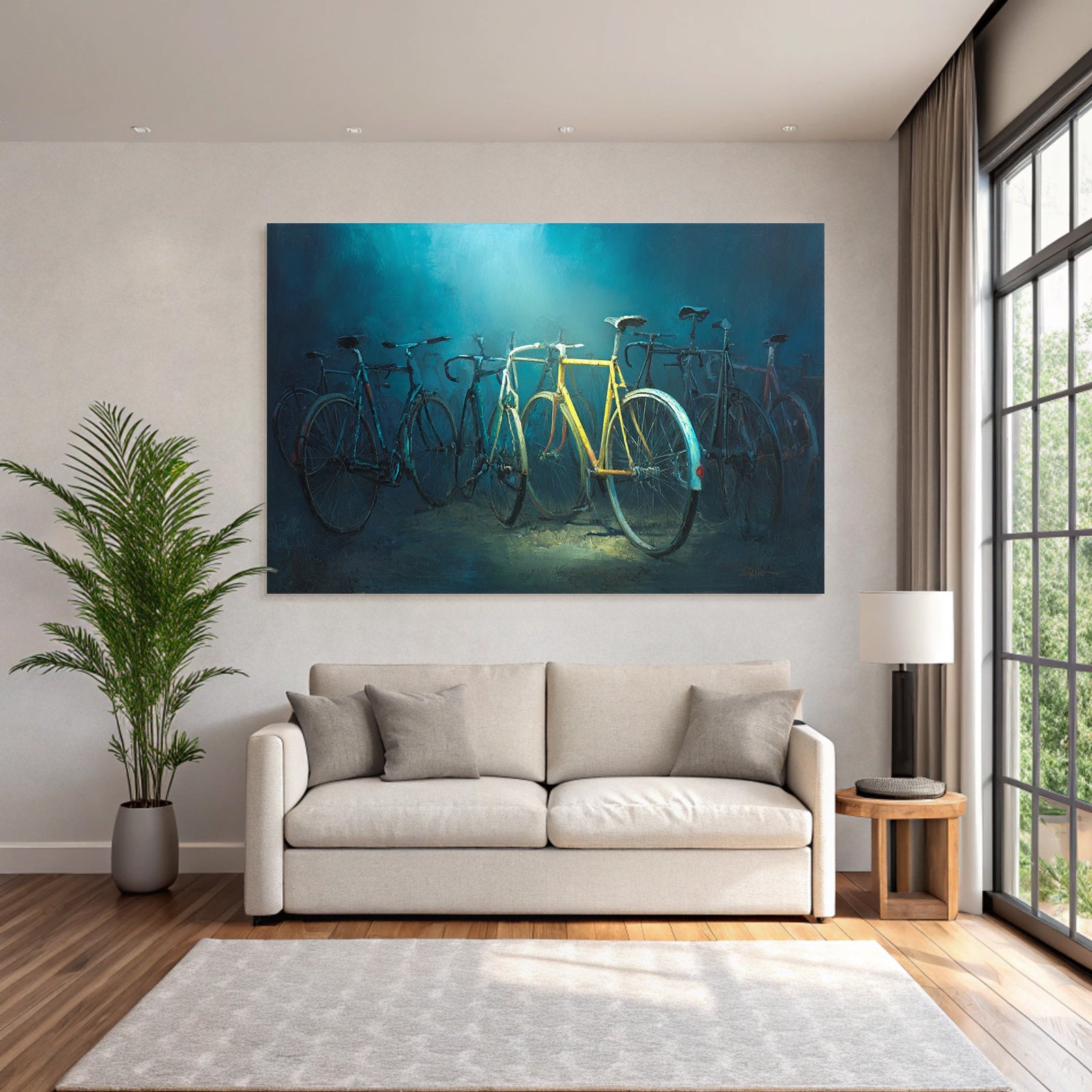 Gelbe Fahrrad Mit Bikes Im Hintergrund Atmosphärisch Malerei