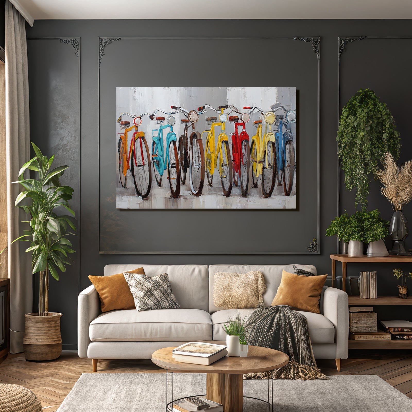 Lebendige Bike Kunstwerke Bunte Fahrrader Aufgereiht