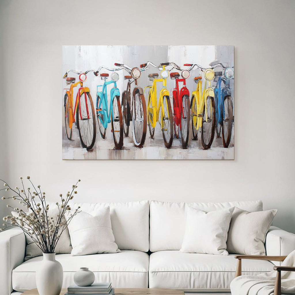 Lebendige Bike Kunstwerke Bunte Fahrrader Aufgereiht