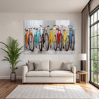 Lebendige Bike Kunstwerke Bunte Fahrrader Aufgereiht
