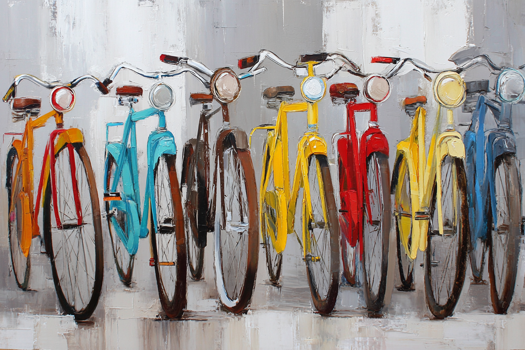 Lebendige Bike Kunstwerke Bunte Fahrrader Aufgereiht | Fahrraeder und Motorraeder | Mobilitaet und Technik