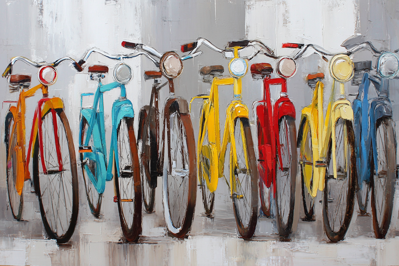 Lebendige Bike Kunstwerke Bunte Fahrrader Aufgereiht | Fahrraeder und Motorraeder | Mobilitaet und Technik