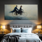 Mann Und Frau Auf Fahrrad In Der Nostalgischen Landscape