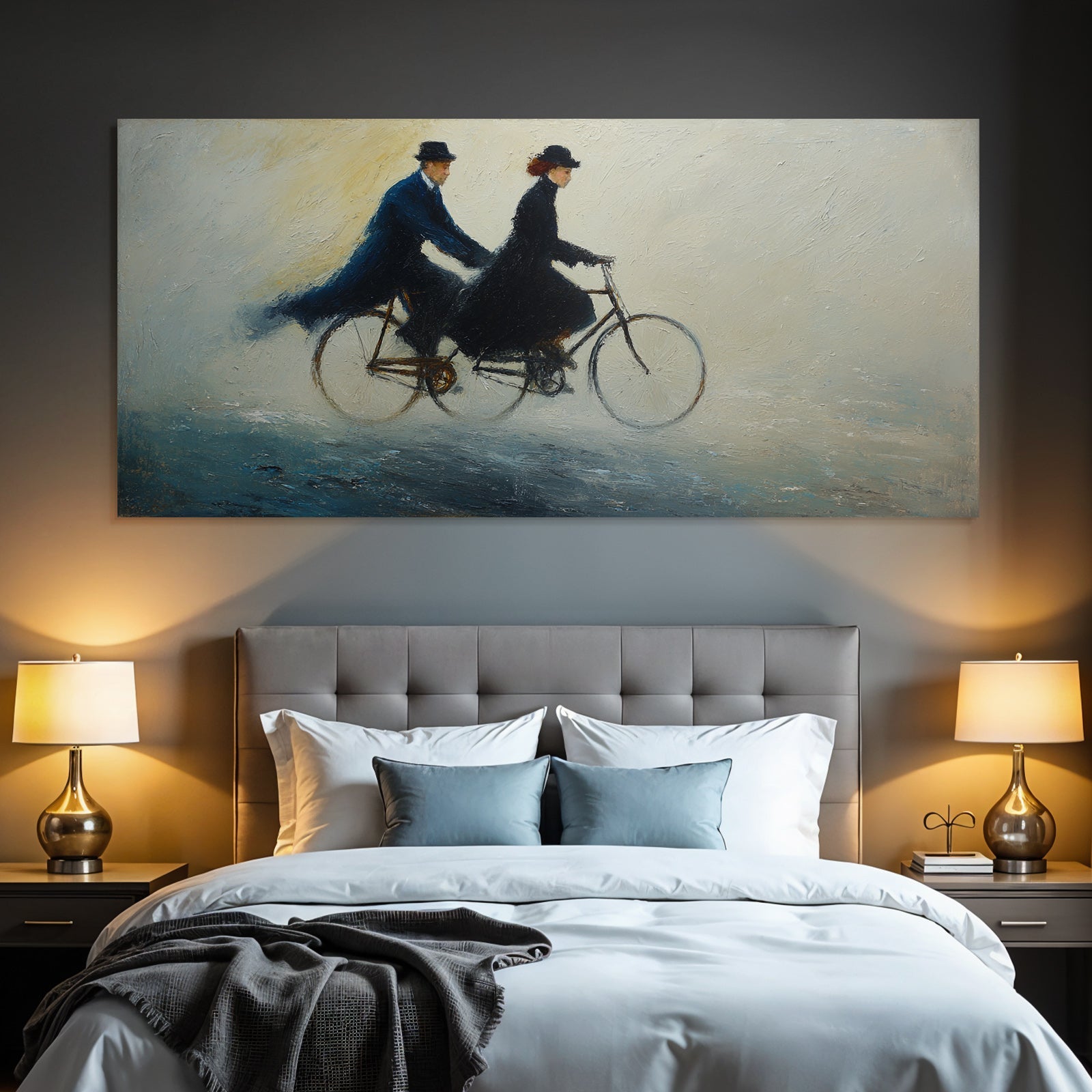 Mann Und Frau Auf Fahrrad In Der Nostalgischen Landscape