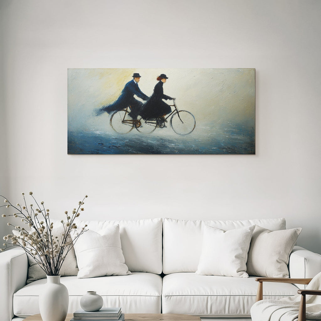 Mann Und Frau Auf Fahrrad In Der Nostalgischen Landscape