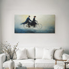 Mann Und Frau Auf Fahrrad In Der Nostalgischen Landscape