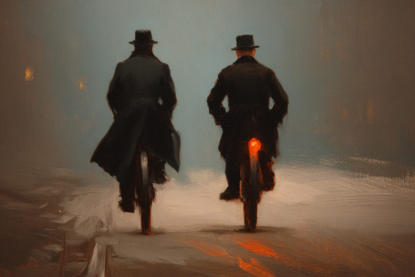 Mistige Fahrradfahrer Im Dunkeln Malerisch Atmosphärisch | Fahrraeder und Motorraeder | Mobilitaet und Technik