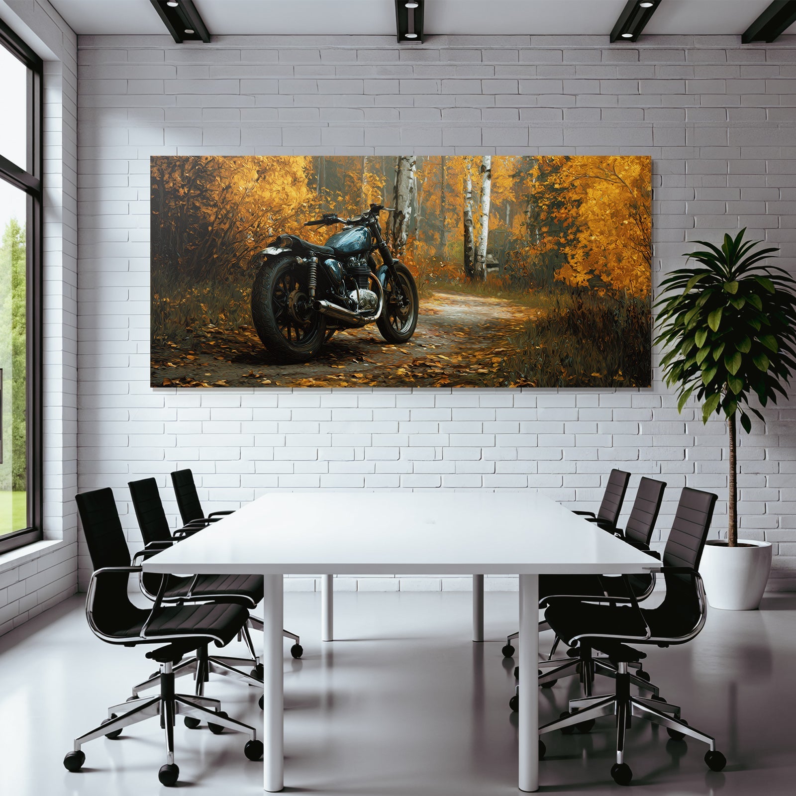 Motorrad In Herbstlicher Landlandschaft Mit Bunten Blättern