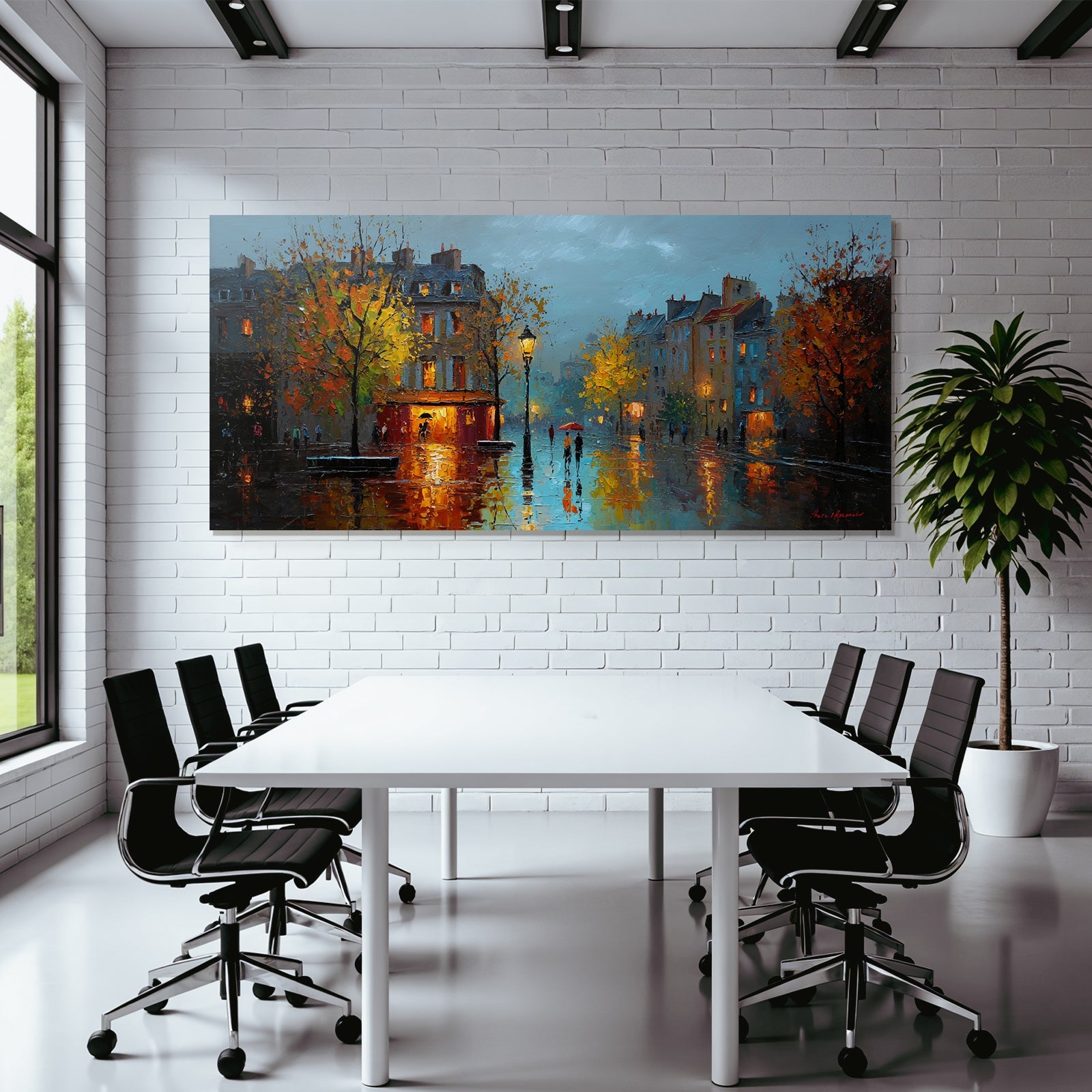 Regnerische Strassenszene Impressionistische Malerei With Autumn Foliage