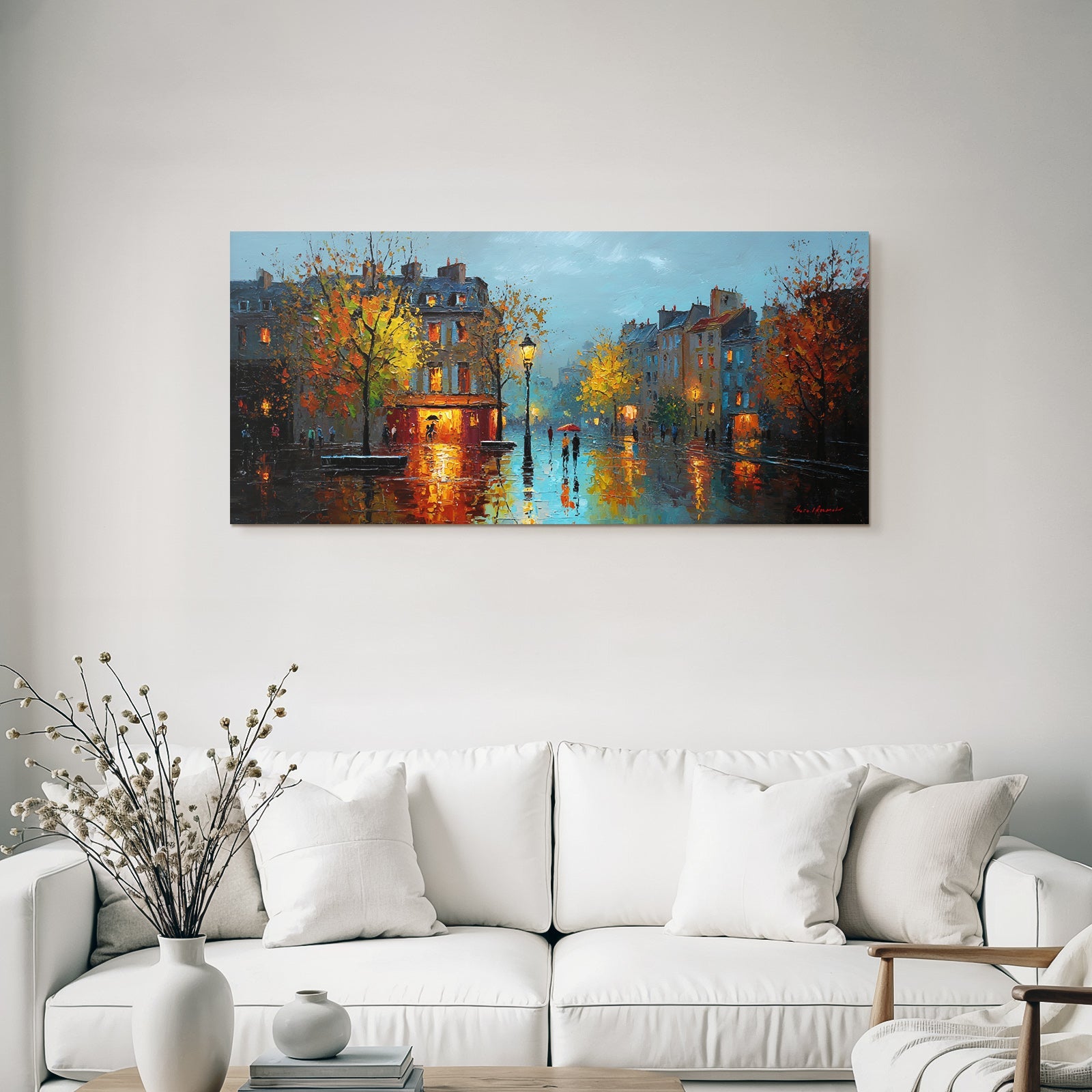 Regnerische Strassenszene Impressionistische Malerei With Autumn Foliage