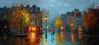 Regnerische Strassenszene Impressionistische Malerei With Autumn Foliage | Fahrraeder und Motorraeder | Mobilitaet und Technik