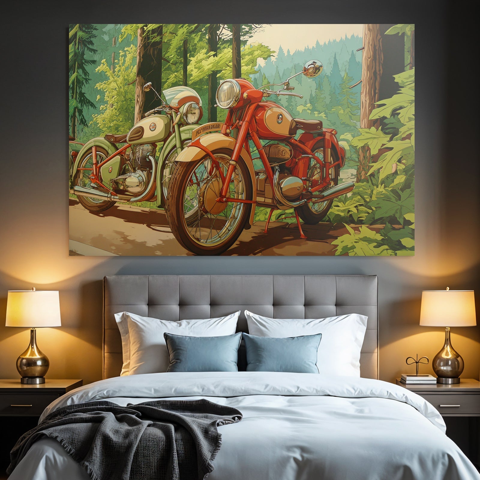 Vintage Motorrader Im Wald Grun Und Rot