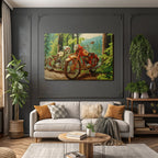 Vintage Motorrader Im Wald Grun Und Rot