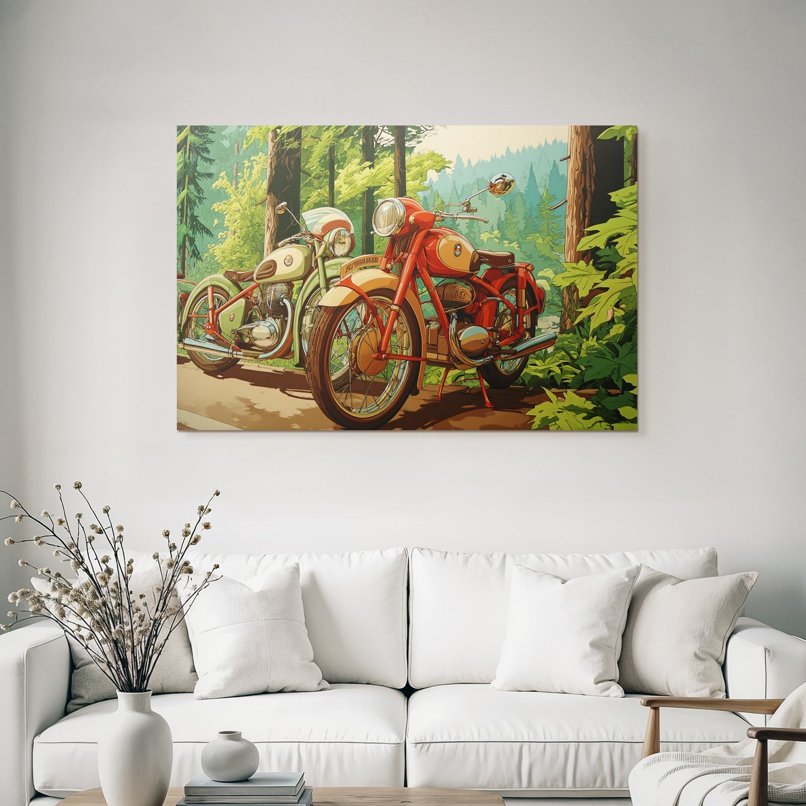 Vintage Motorrader Im Wald Grun Und Rot