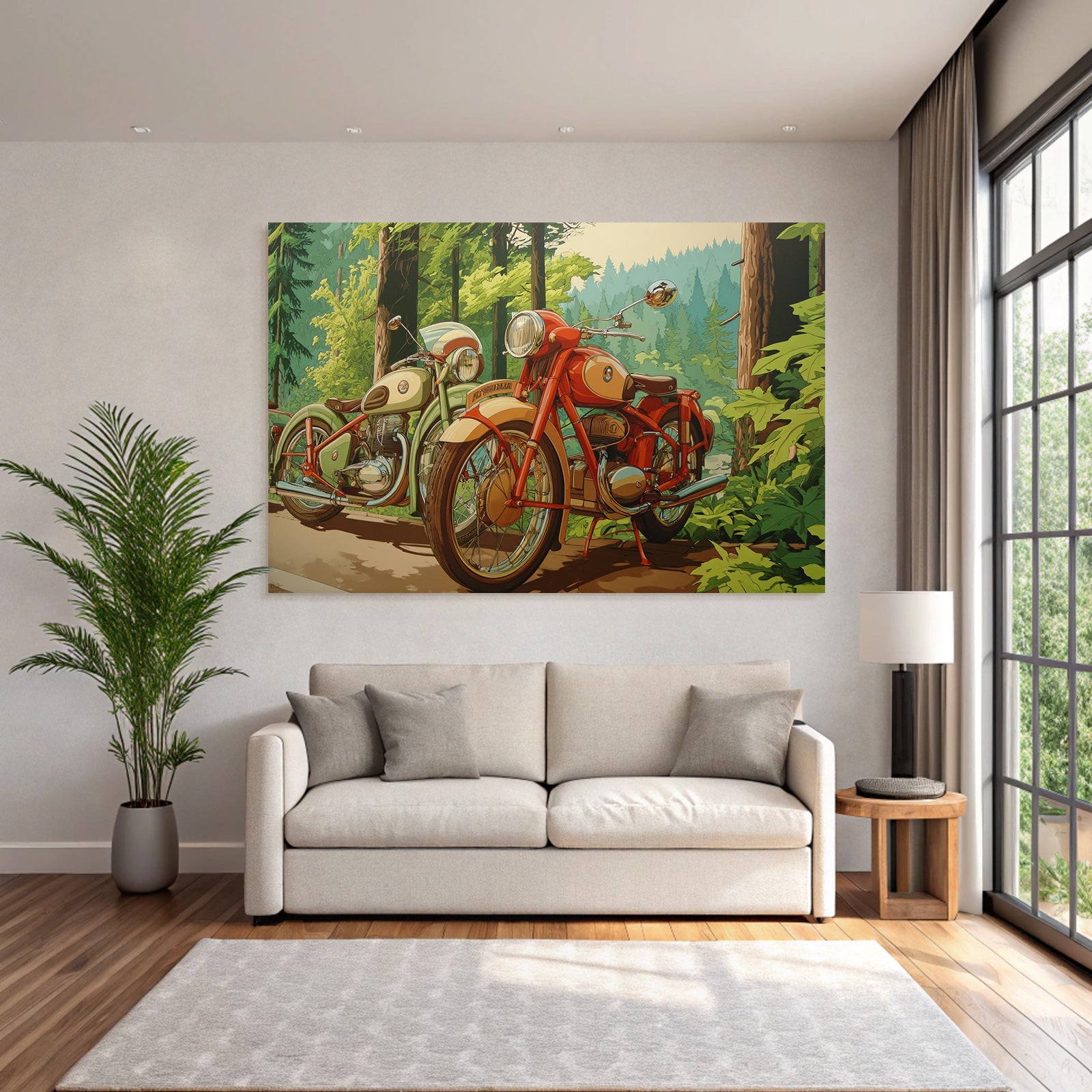 Vintage Motorrader Im Wald Grun Und Rot
