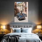 Blaü Klassische Autos Cobblestone Strasse Malerei Zum Verweilen