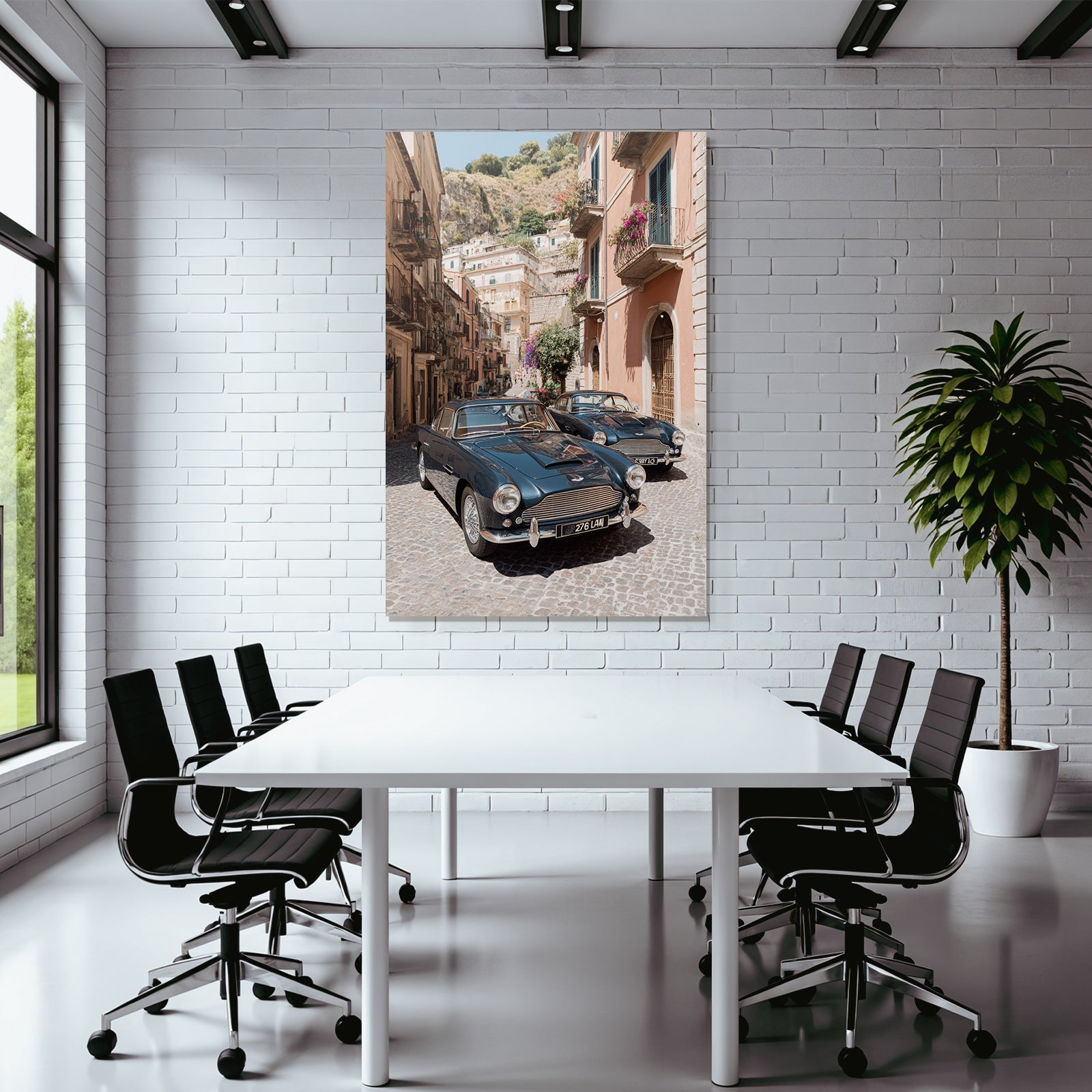 Blaü Klassische Autos Cobblestone Strasse Malerei Zum Verweilen