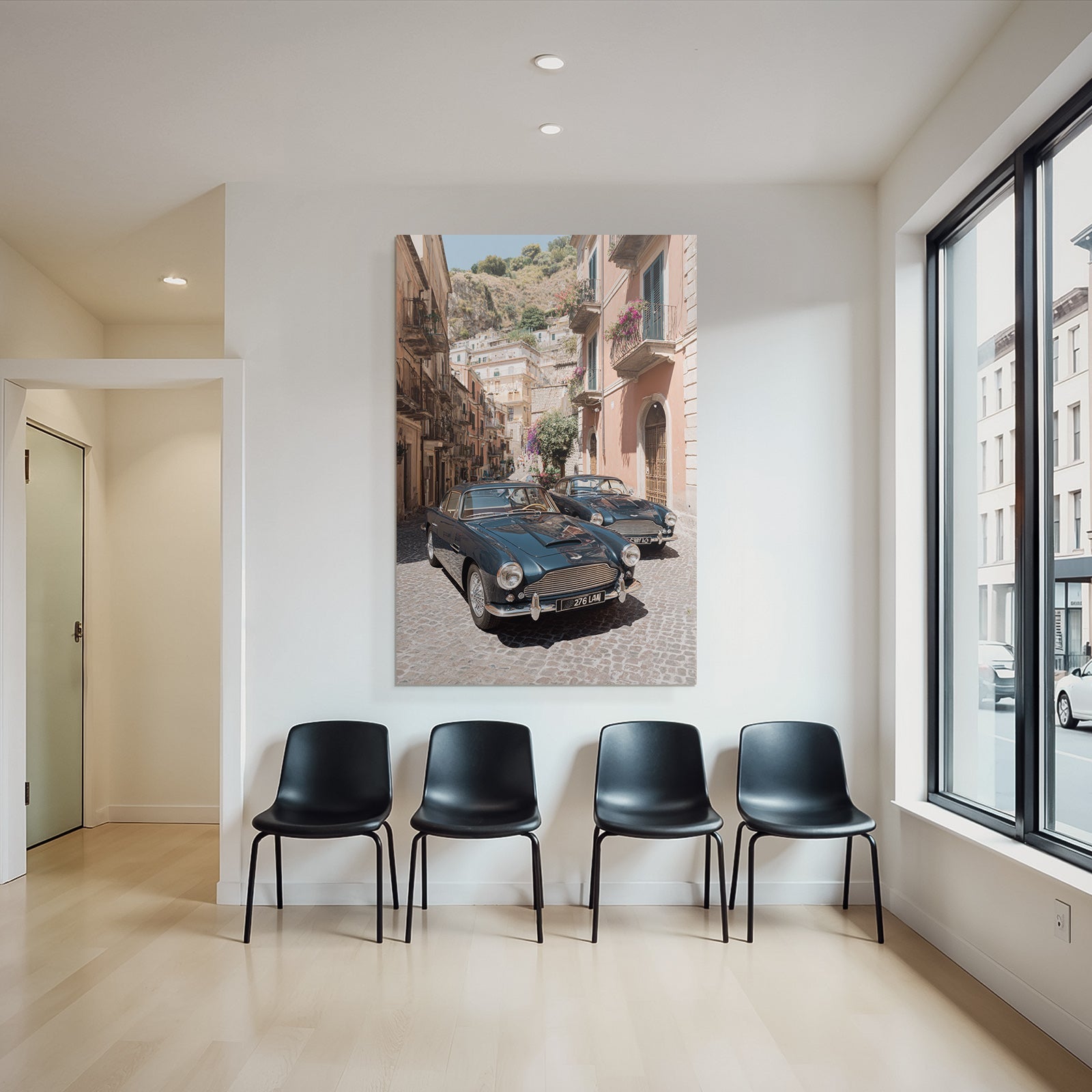 Blaü Klassische Autos Cobblestone Strasse Malerei Zum Verweilen