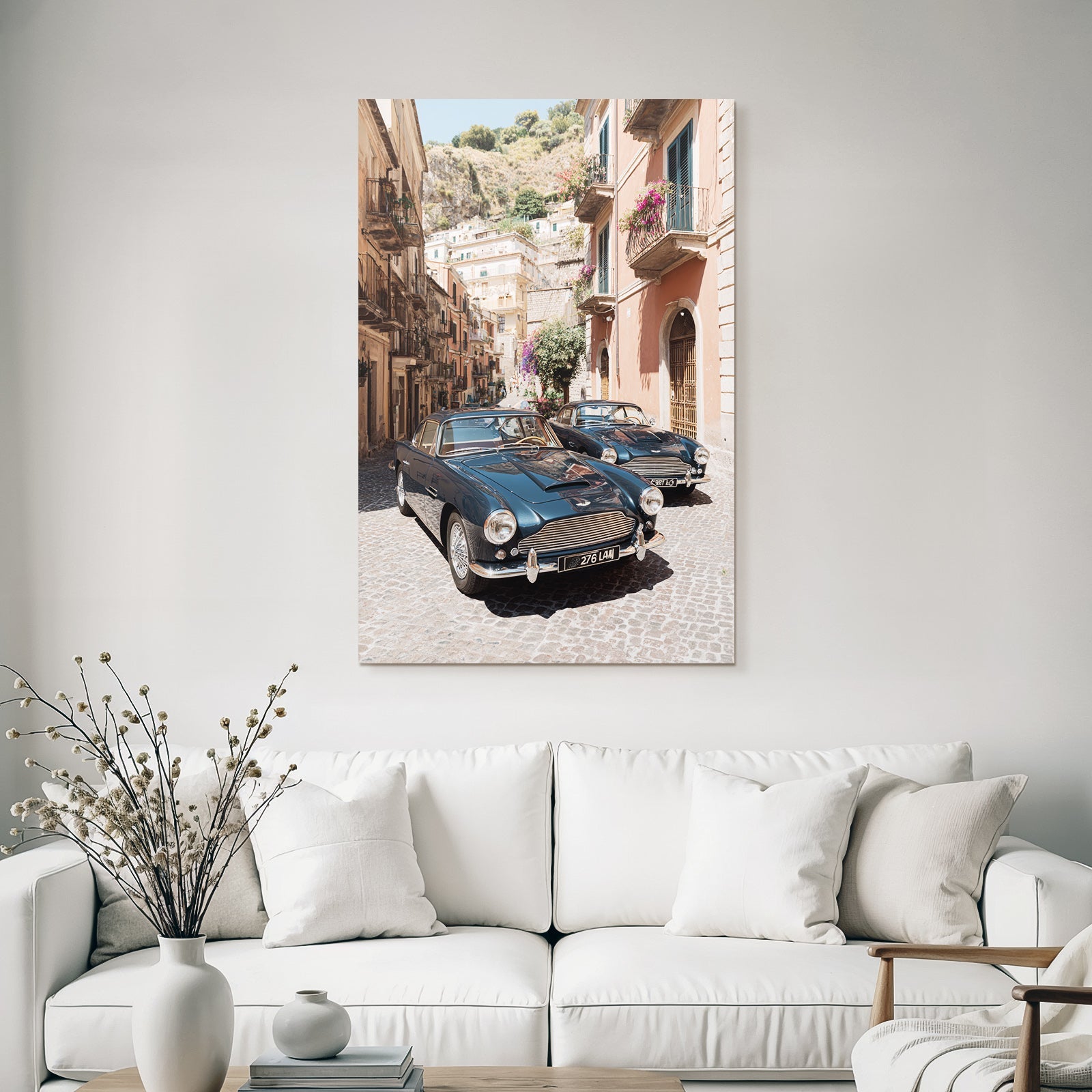Blaü Klassische Autos Cobblestone Strasse Malerei Zum Verweilen