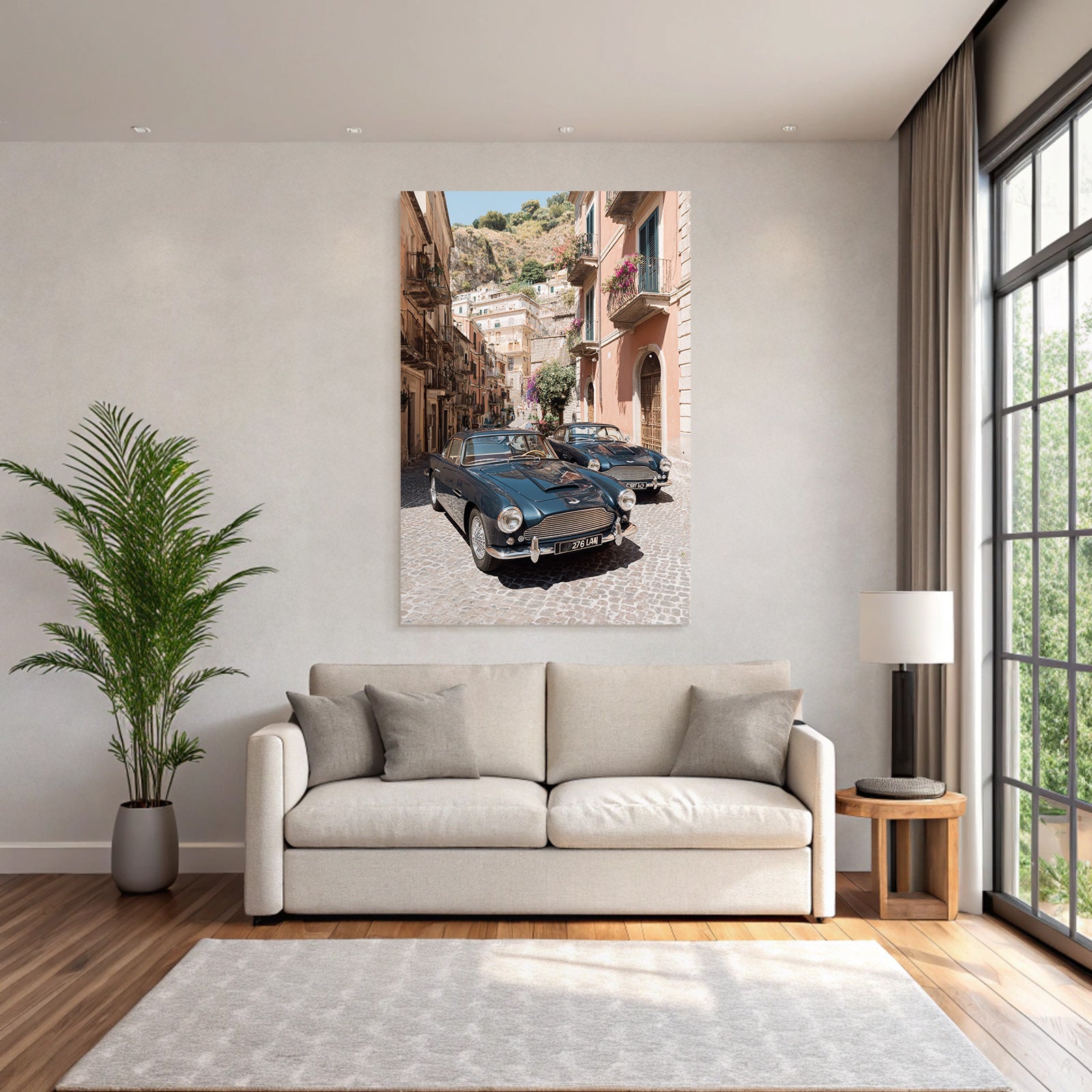 Blaü Klassische Autos Cobblestone Strasse Malerei Zum Verweilen