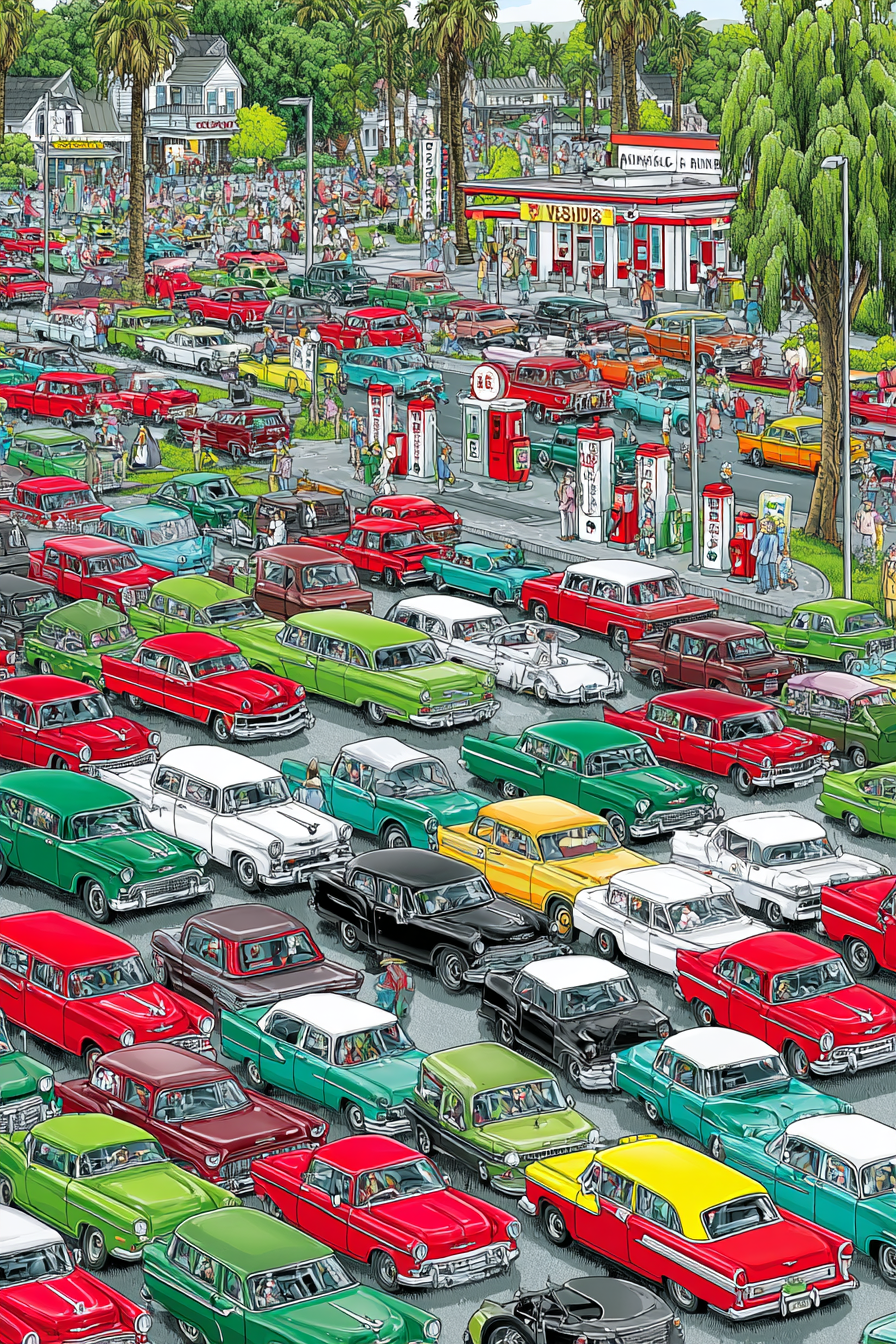 Bunte Vintage Autos Parking Lot Community Event | Oldtimer | Mobilitaet und Technik