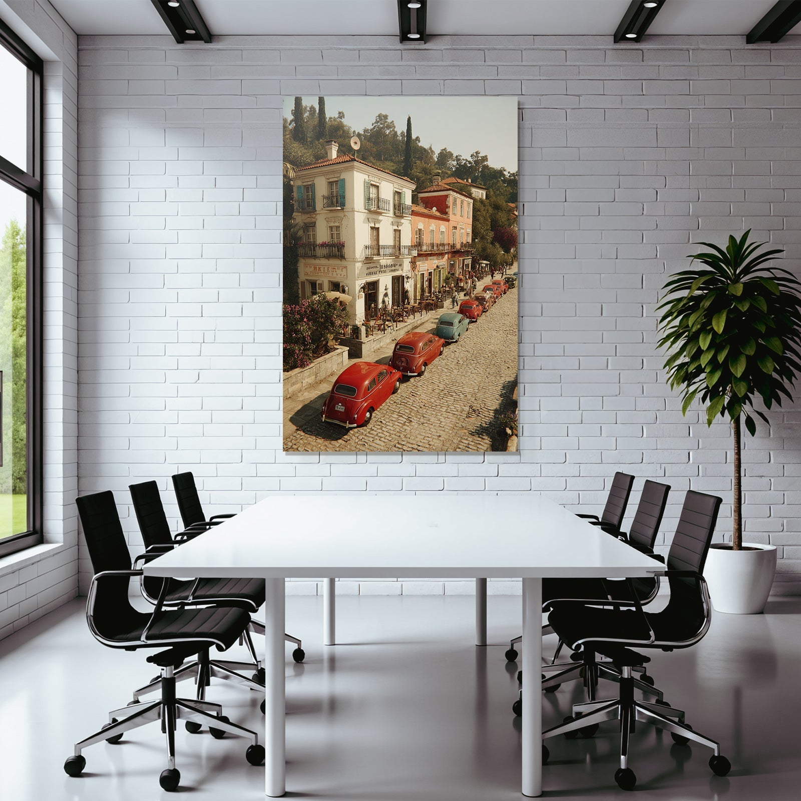 Charmante Strassenszene Vintage Autos Cobblestone Und Cafes In Europa