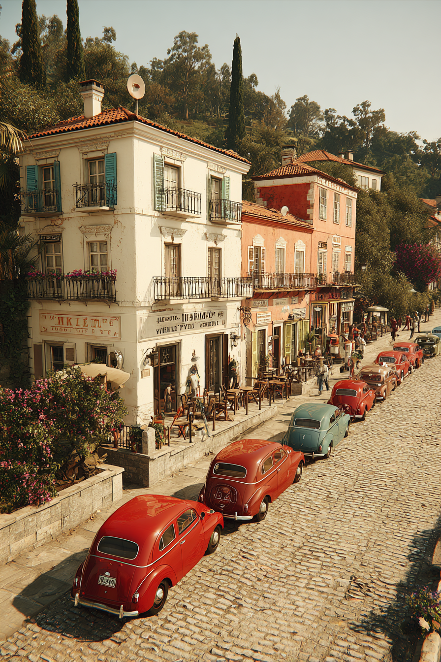Charmante Strassenszene Vintage Autos Cobblestone Und Cafes In Europa | Oldtimer | Mobilitaet und Technik