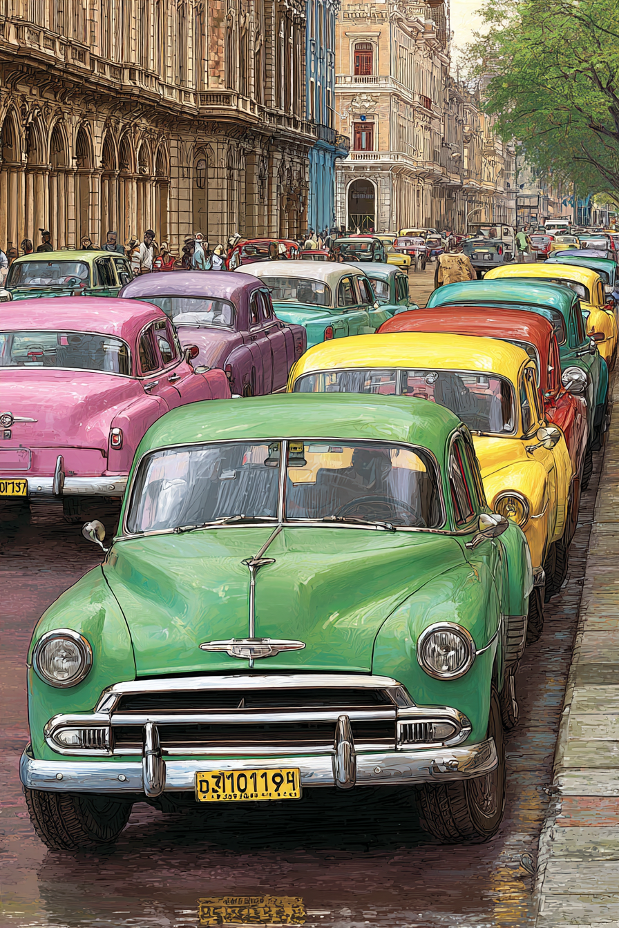 Vibrante Strassenszene Mit Vintage Autos In Cuba | Oldtimer | Mobilitaet und Technik