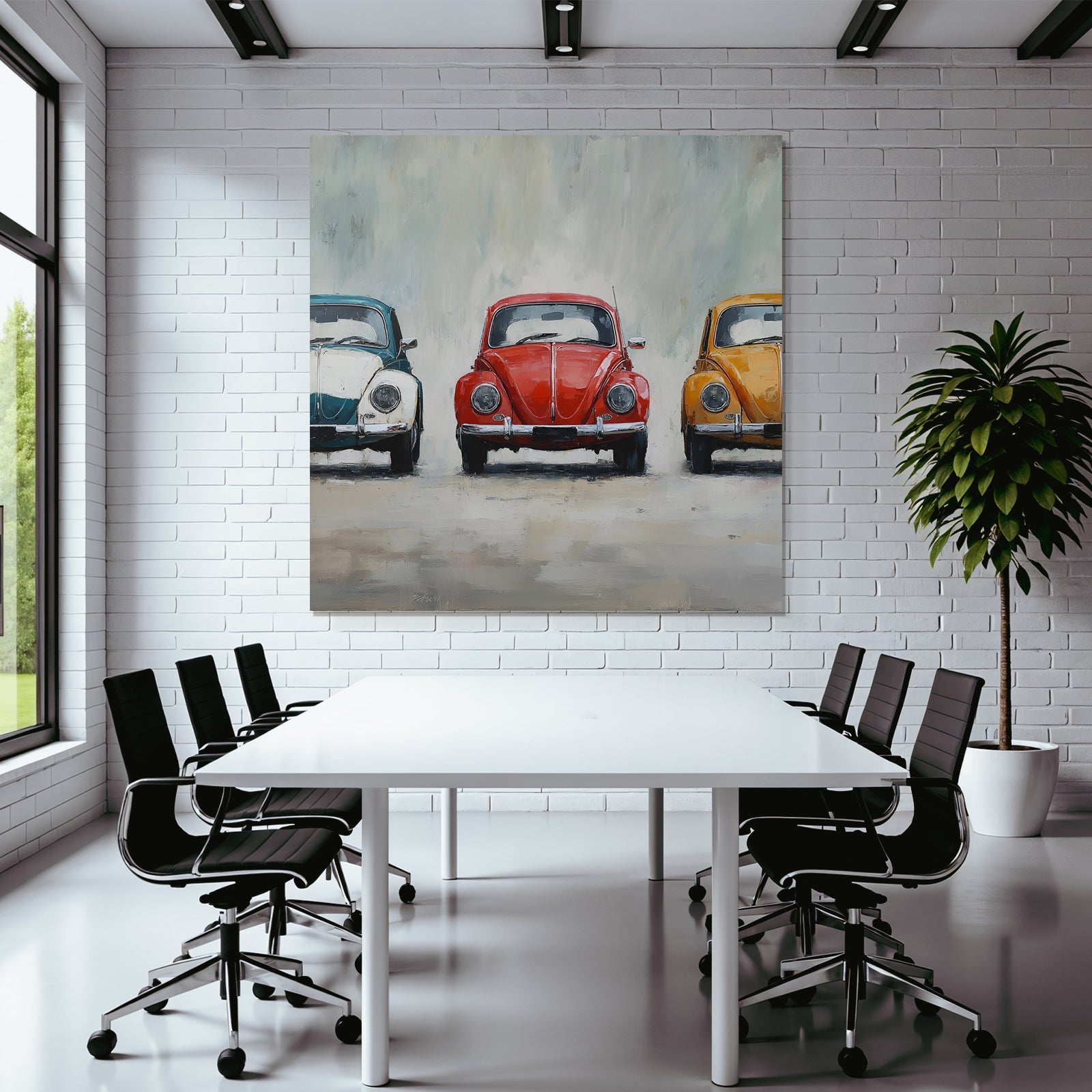 Drei Klassische Volkswagen Käfer In Farben Blau Rot Gelb Malerei